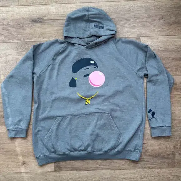 Baseballism Ken Griffey Jr Hoodie Bubble Gum Graphic Gray Medium Pullover - Picture 2 of 13